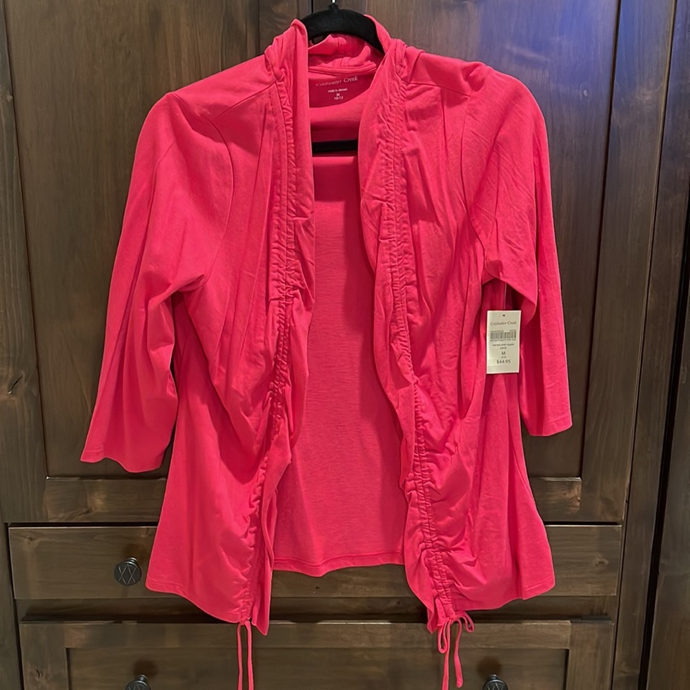 NWT Coldwater Creek Pink Drawstring Ruched Open Cardigan